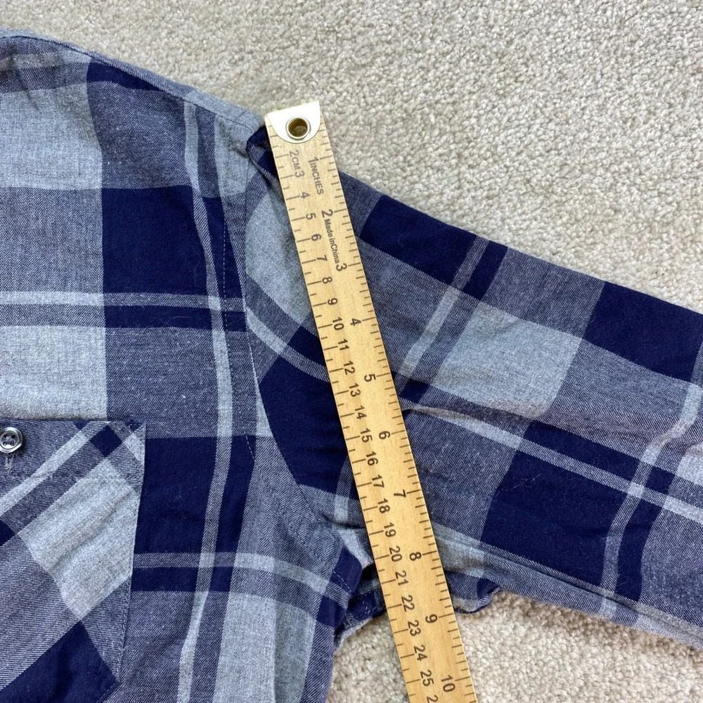 Banana Republic Flannel‎ Shirt Mens Medium Blue Grey Plaid Standard Fit Cotton